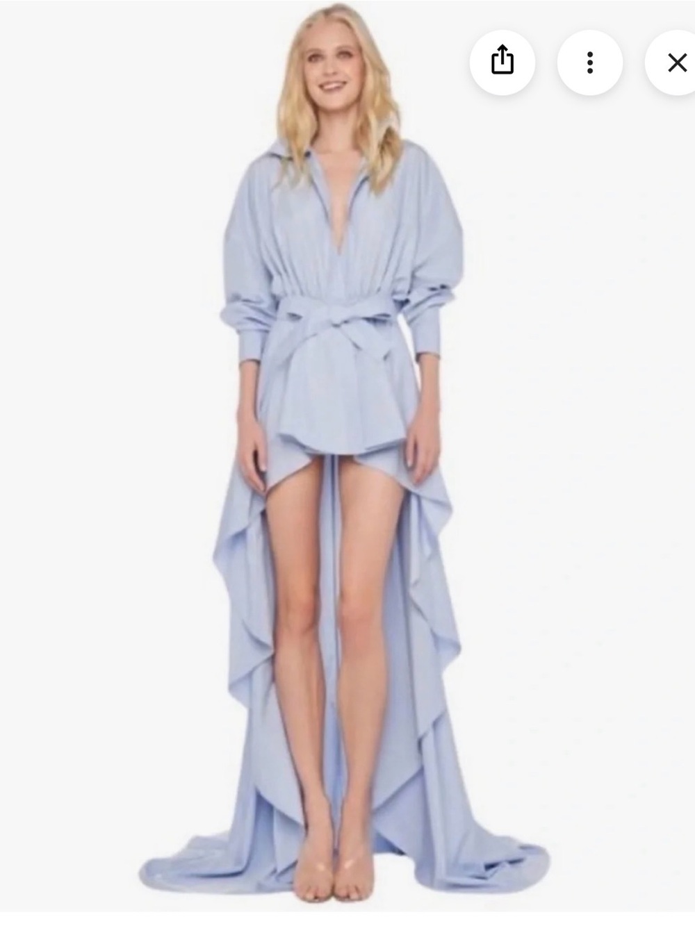 Norma Kamali Light Blue High-Low Shirt Dress with Waist Tie